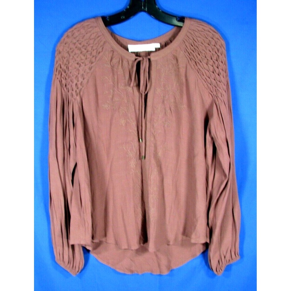 ASTR The Label TOP/SHIRT Crepe BROWNISH PINK Peasant Blouse FLOWY CHALLIS sz S